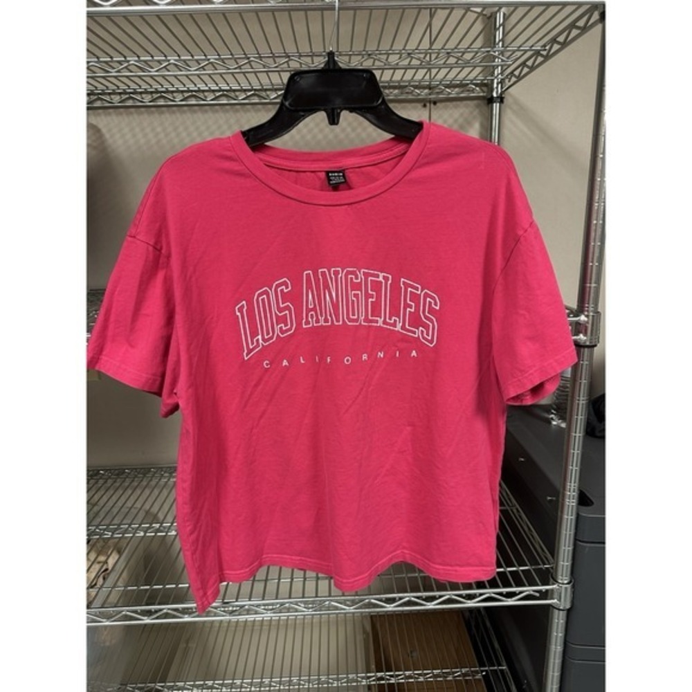 Hot Pink Los‎ Angeles Crop Top Short Sleeved Tshirt Shein L